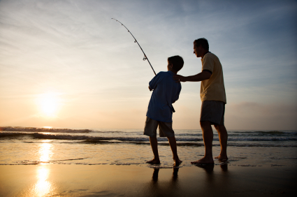 Man & Son Fishing at Beach