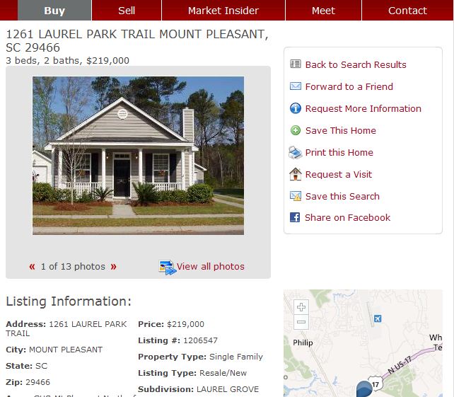 Home for Sale in Mount Pleasant SC 1261 Laurel Park
